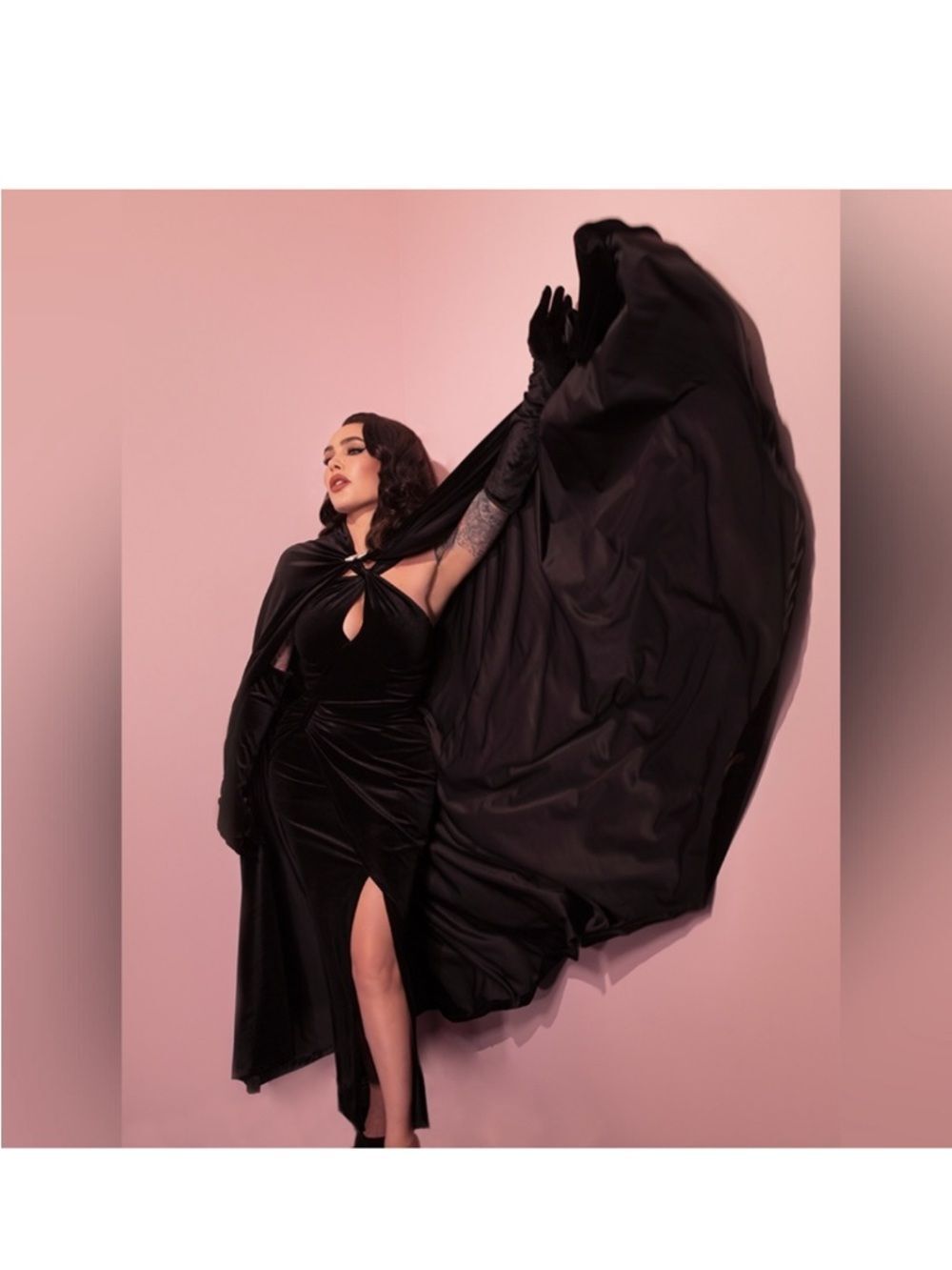Vixen Golden Era Gown with Cape Black Velvet Dramatic Sweep - Small Medium